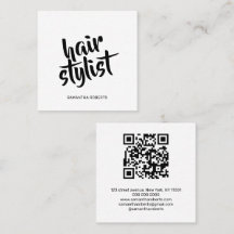 Modern hair stylist script white black qr code 
