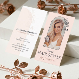 Modern Hair Stylist Studio Floral Rose Arch Photo Business Card