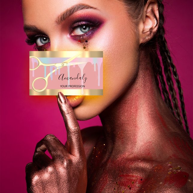 Modern Hairdresser Coiffeur Gold Scissors Pink Business Card (Modern Hairdresser Coiffeur Gold Scissors Pink Business Card)