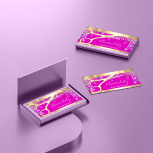 Modern Hairdresser Coiffeur Scissors Drips Pink Business Card