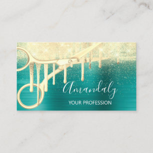 Modern Hairdresser Coiffeur Scissors Teal Gold Business Card