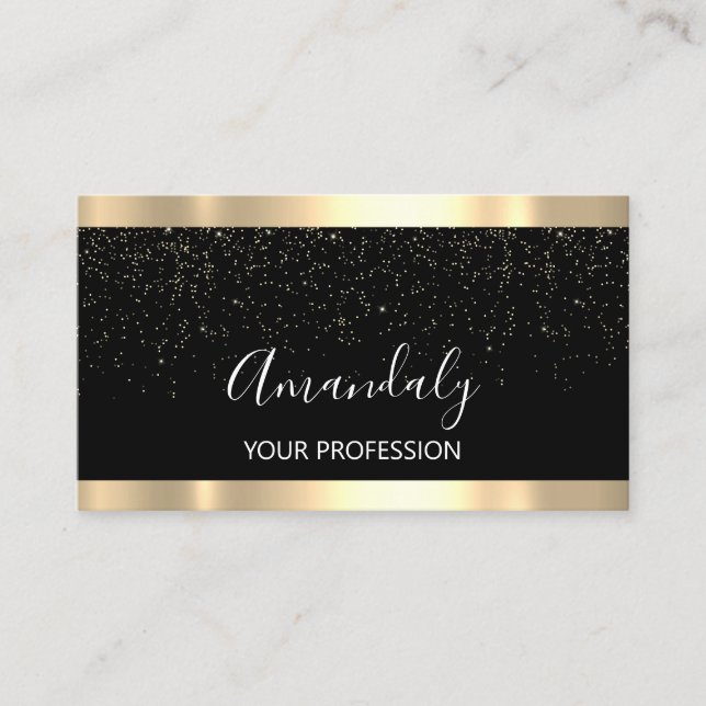 Modern Hairdresser Golden Confetti Black Business Card (Front)