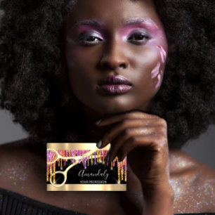 Modern Hairdresser Scissors Purple Glitter Black Business Card
