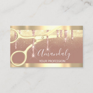 Modern Hairdresser Scissors Rose Gold Confetti Business Card