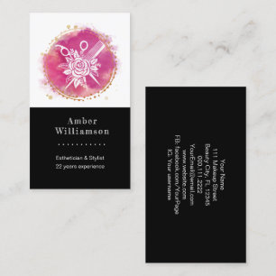 Modern Hairdresser Stylist Scissors Comb Pink Chic Business Card