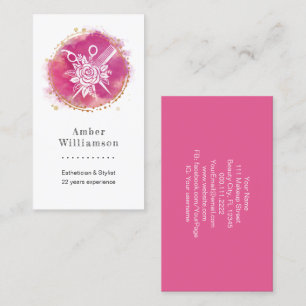Modern Hairdresser Stylist Scissors Comb Pink Chic Business Card