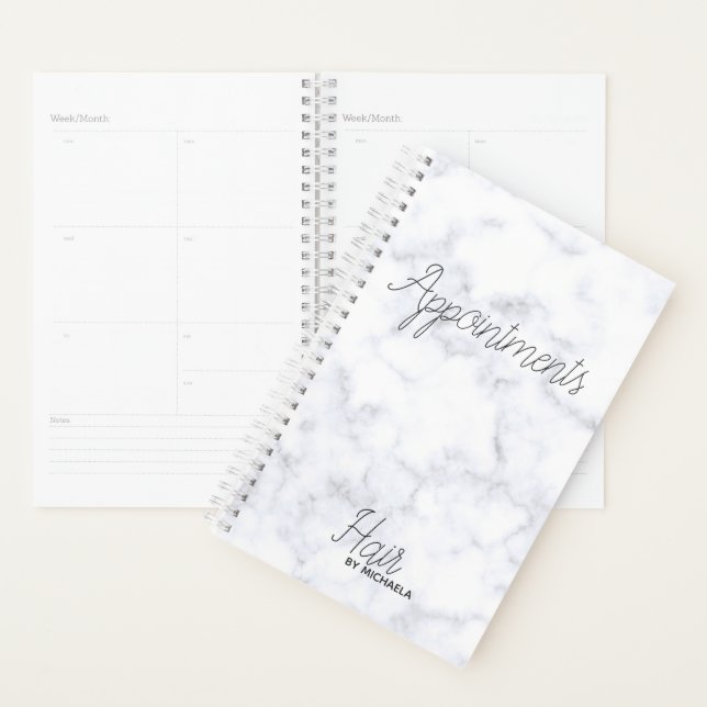 modern hairstylist appointment book grey marble planner (Display)