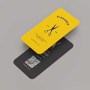 Modern Hairstylist Barber Yellow Black Scissors Business Card