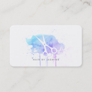 modern hairstylist hair watercolor blue purple business card