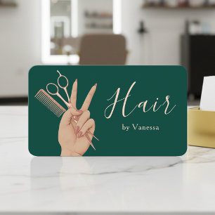 Modern Hairstylist Hairdresser Green Rose Gold Business Card