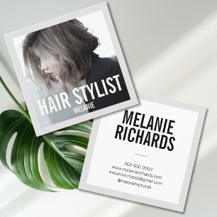 Modern hairstylist photo square business card
