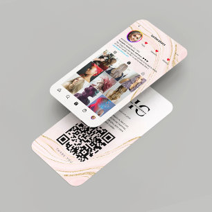 Modern Hairstylist Pink Marble Gold Instagram  Business Card