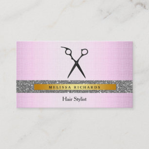 Modern Hairstylist Scissors Logo Sequin Business Card