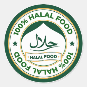 Modern Halal Food English Arabic Business Classic Round Sticker
