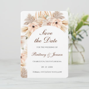 Modern Half Arch Dry Pampas Boho Natural Save The Date