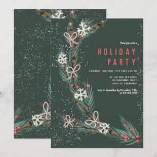 Modern half Christmas wreath pine illustration Invitation