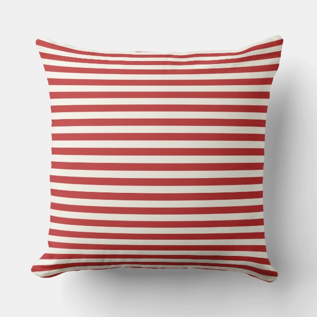 Modern Half-Inch Crimson Red & White Stripe  Cushion (Front)
