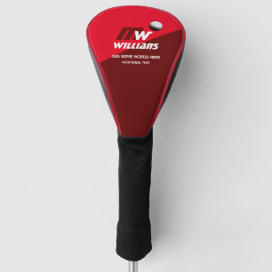 modern half-red golfer monogram golf head cover