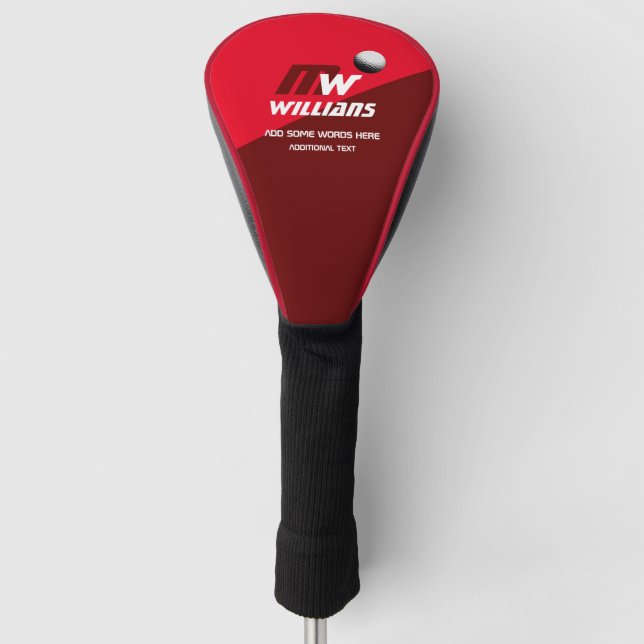 modern half-red golfer monogram golf head cover (Front)