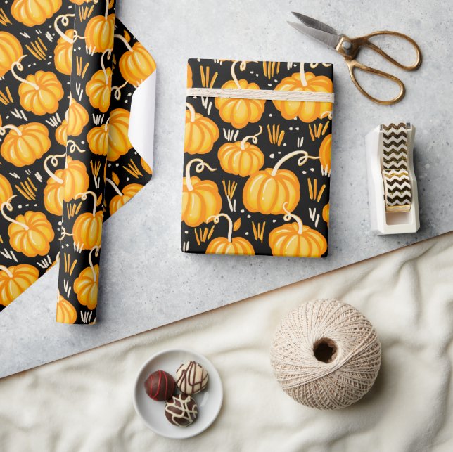 Modern Halloween Autumn Pumpkin Patch pattern Wrapping Paper (Crafts)