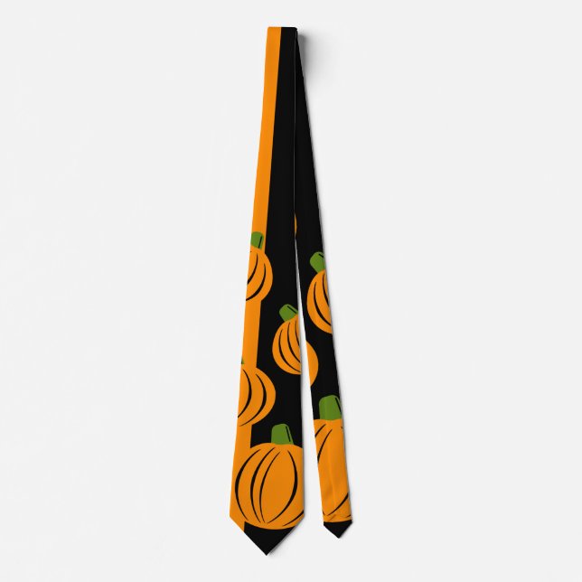 Modern Halloween black and orange pumpkin Tie (Front)