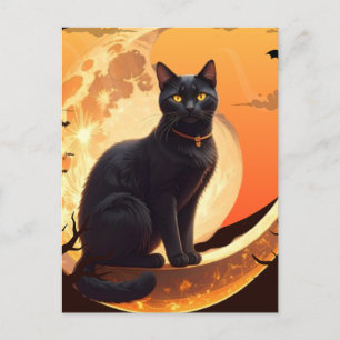 Modern Halloween Black Cat Invitation Postcard