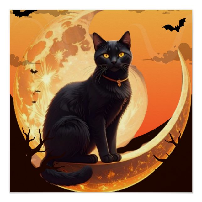 Modern Halloween Black Cat Poster (Front)