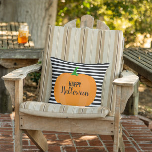 Modern Halloween Black Stripes with Pumpkin Cushion