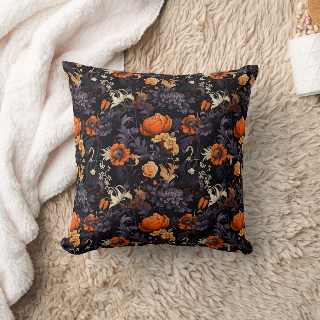 Modern Halloween Botanical Floral Throw Pillow (Blanket)