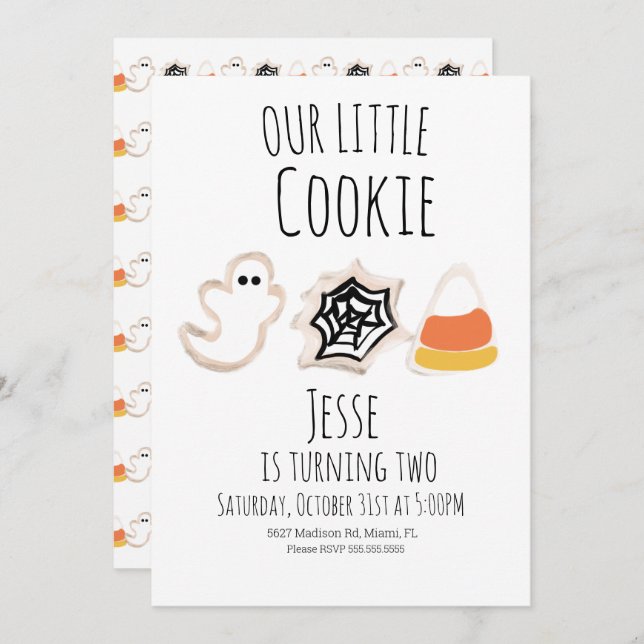 Modern Halloween Cookie Ghost Spider Birthday Invitation (Front/Back)