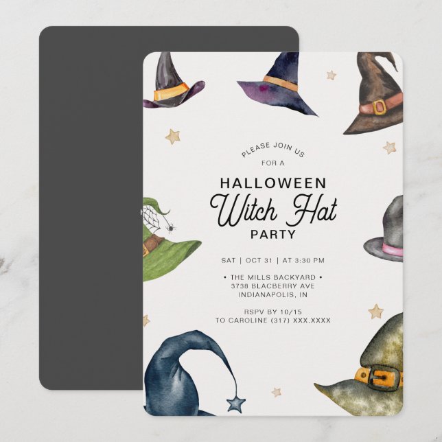 Modern Halloween Grey Witch Hat Party  Invitation (Front/Back)