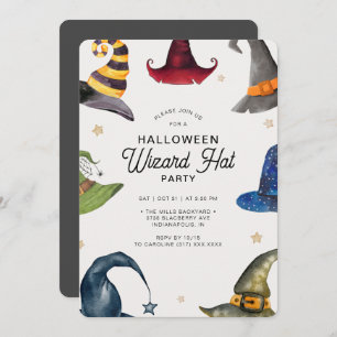 Modern Halloween Grey Wizard Hat Party  Invitation