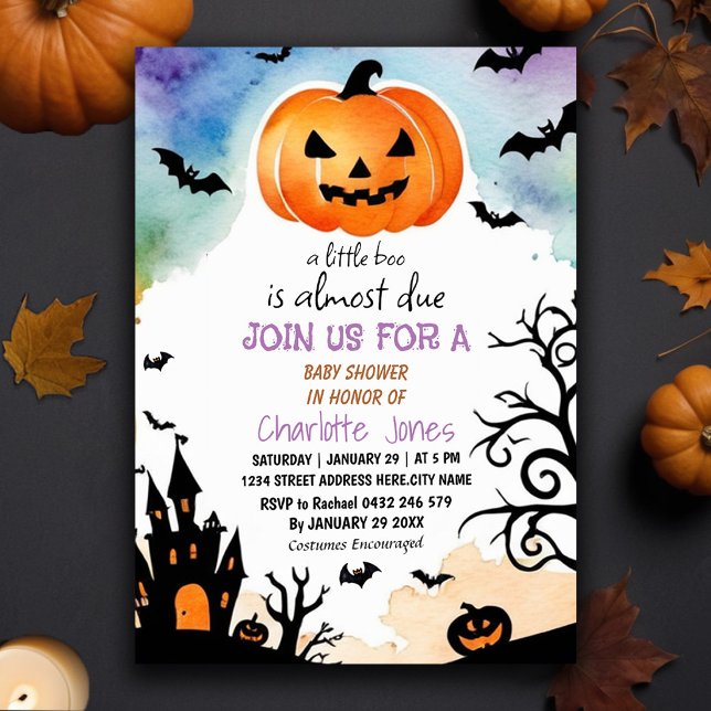 Modern Halloween Little Boo Baby Shower Invitation (Creator Uploaded)