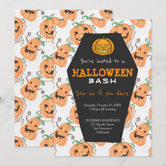 Modern Halloween orange pumpkins party Invitation (Front/Back)