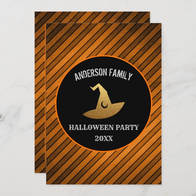 Modern Halloween Party Orange and Black Witch Invitation (Front/Back)