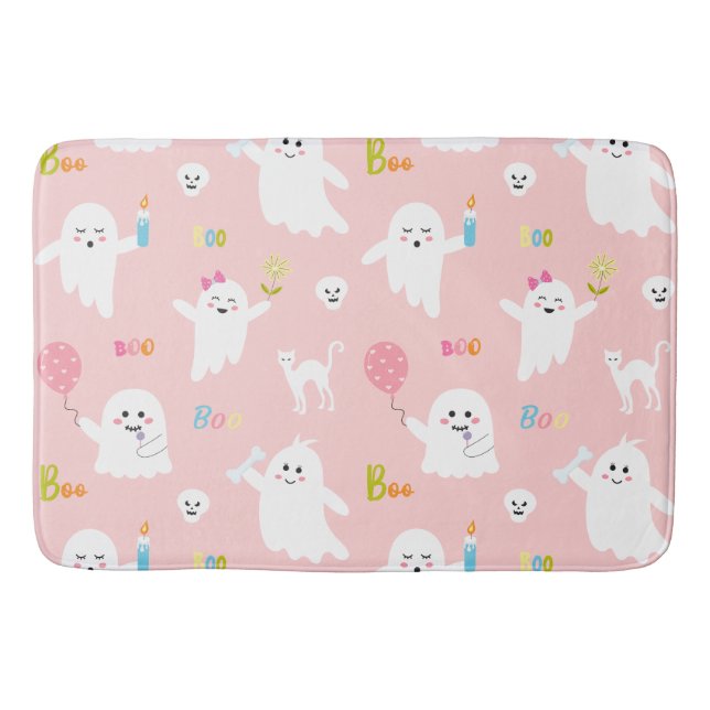 Modern Halloween Pink Ghost Bath Mat (Front)