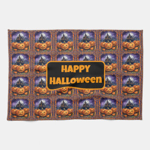 Modern Halloween Pumpkin Autumn Collection Tea Towel