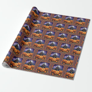 Modern Halloween Pumpkin Autumn Collection Wrapping Paper