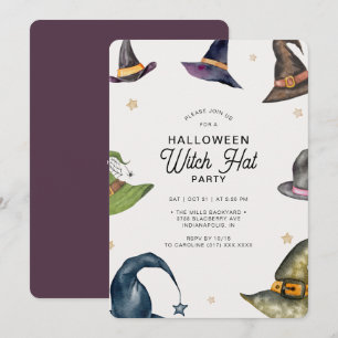 Modern Halloween Purple Witch Hat Party  Invitation