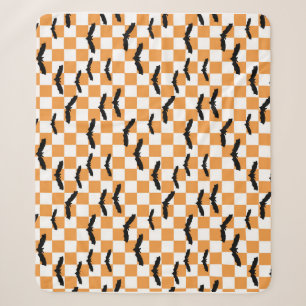 Modern Halloween Spooky Bats Orange Chequerboard Sherpa Blanket
