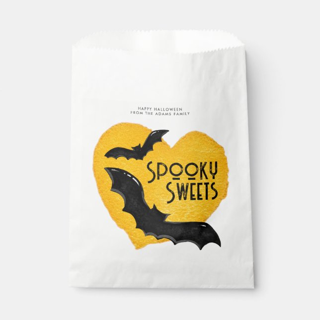 Modern Halloween Spooky Sweets Flying Bat & Moon Favour Bags (Front)