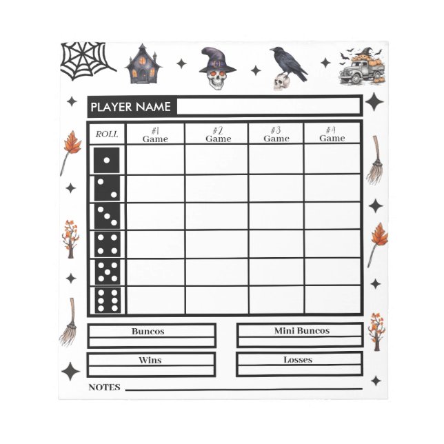 Modern Halloween Theme Bunco Score Pad             (Front)