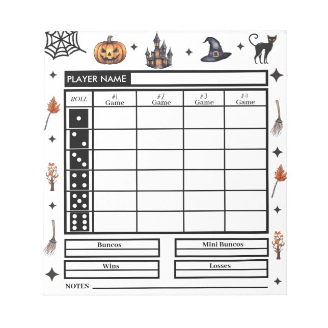 Modern Halloween Theme Bunco Score Pad             (Front)