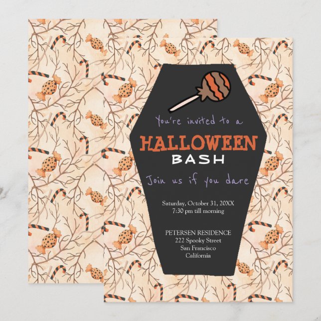 Modern Halloween trick or treat cute party invite (Front/Back)