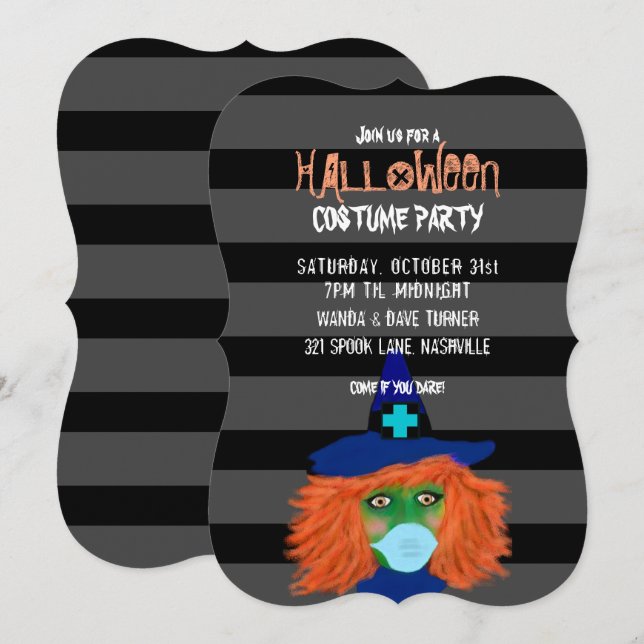 Modern Halloween Witch Adult Costume Party Invitation (Front/Back)
