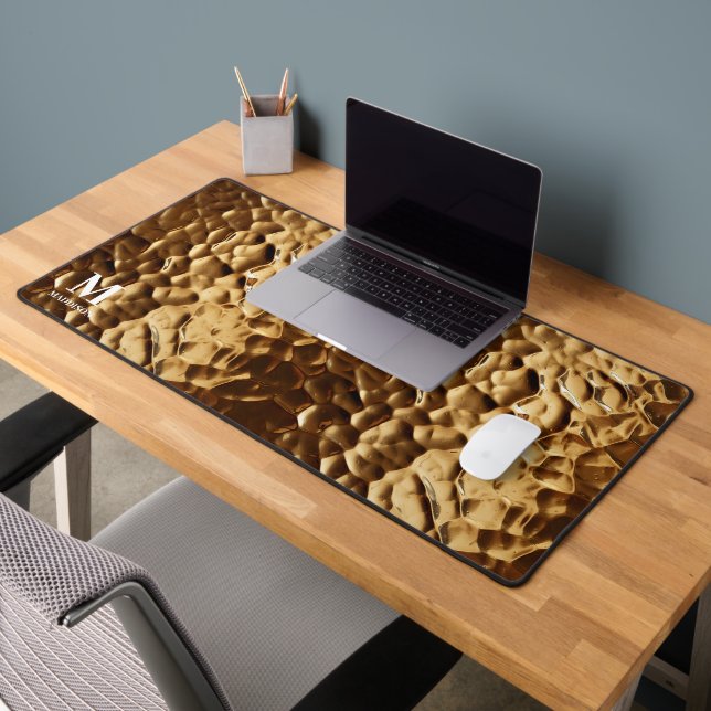 Modern Hammered Brass Custom Monogram Desk Mat (Office 2)