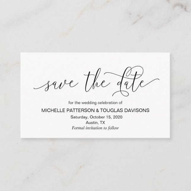 Modern hand Black ink script Wedding Save the date Enclosure Card (Front)
