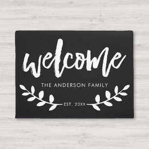 Modern Hand Brushed Font Leaf Personalised Doormat