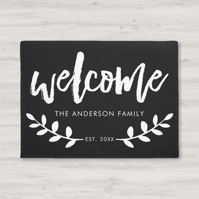 Modern Hand Brushed Font Leaf Personalised Doormat (Creator Uploaded)