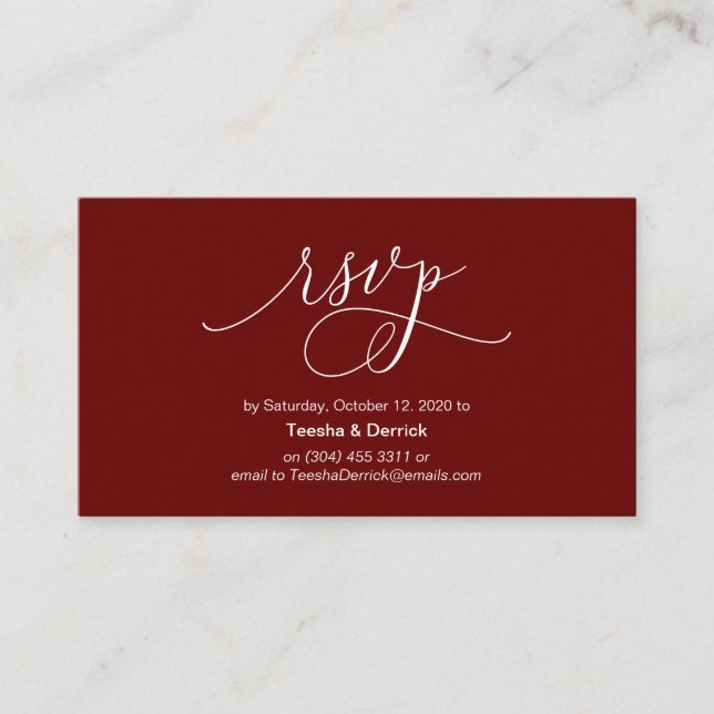 Modern hand Burgundy ink script, Wedding RSVP Enclosure Card (Front)
